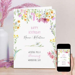 Wildflower Pretty Watercolor Floral Frame Birthday Card