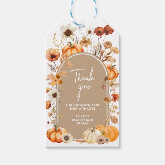 Wildflower Pumpkin Baby Shower Favour Tags (Front)