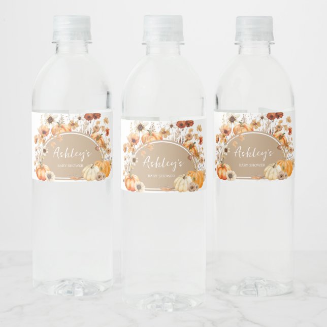 Wildflower Pumpkin Baby Shower Water Bottle Label (Bottles)