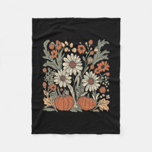 Wildflower Pumpkin Season Autumn Fall Leaves Thank Fleece Blanket