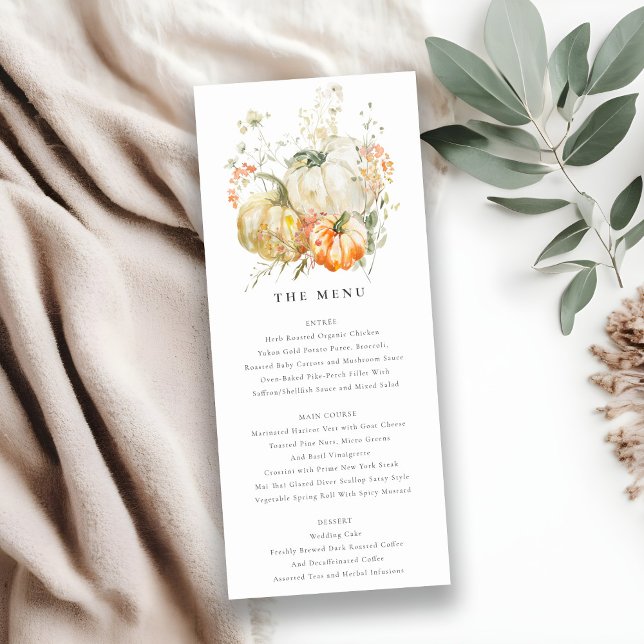 Wildflower Pumpkin Watercolor Wedding Menu Card (Creator Uploaded)