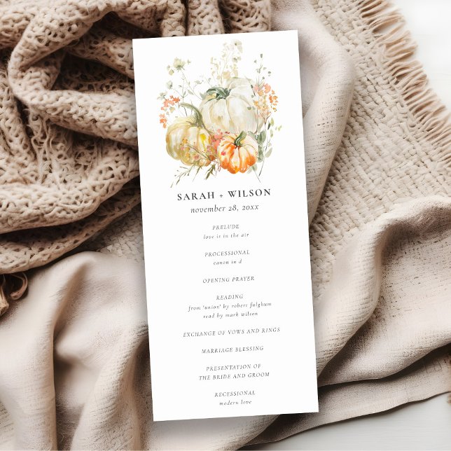 Wildflower Pumpkin Watercolor Wedding Program Invitation (Creator Uploaded)