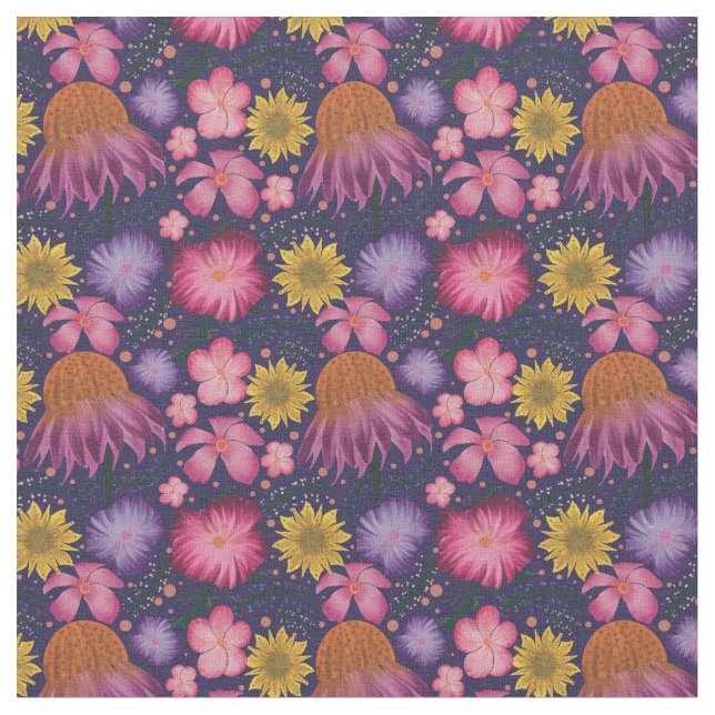 Wildflower Purple Floral Pattern Fabric (Close Up)