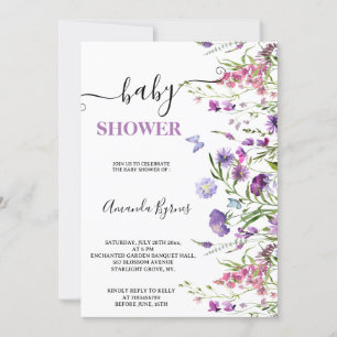Wildflower Purple Meadow Watercolor Baby Shower  Invitation