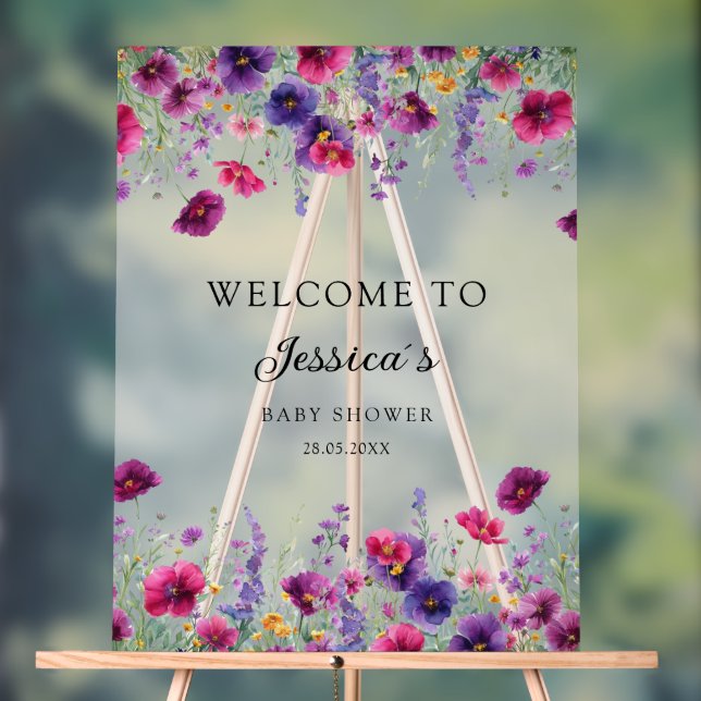 Wildflower, Purple-Pink-Flower Baby Shower Acrylic Sign (Neutral)