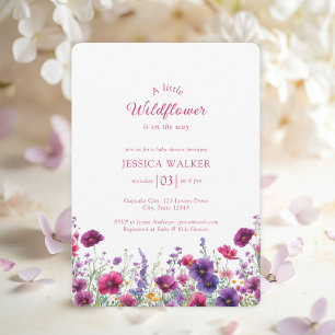 Wildflower, Purple-Pink-Flower Baby Shower Invitation