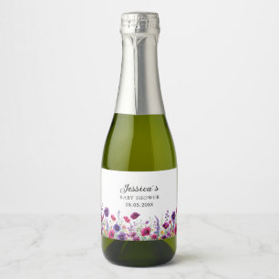 Wildflower, Purple-Pink-Flower Baby Shower  Sparkling Wine Label