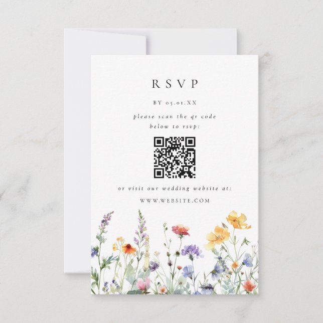 Wildflower QR Code Wedding RSVP Card (Front)
