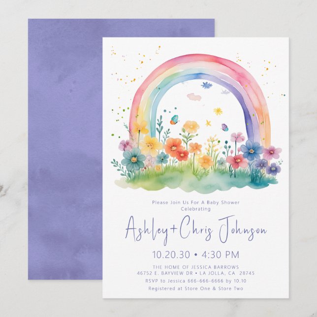 Wildflower Rainbow Baby Girl Shower Invitation (Front/Back)