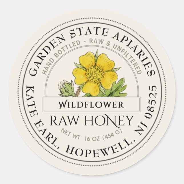 Wildflower Raw Honey with Vintage Flower Label     (Front)