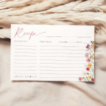 Wildflower Recipe Card Bridal Shower Love in Bloom