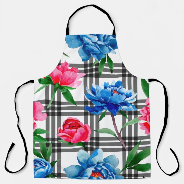 Wildflower red and blue peonies flowers pattern in apron (Front)