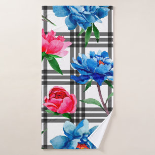 Wildflower red and blue peonies flowers pattern in bath towel