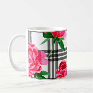 Wildflower red and blue peonies flowers pattern in coffee mug