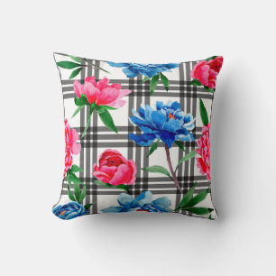 Wildflower red and blue peonies flowers pattern in cushion