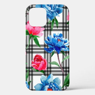 Wildflower red and blue peonies flowers pattern in iPhone 12 case