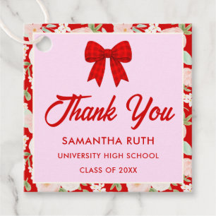 Wildflower Red Gingham Bow Graduation Party Favour Tags