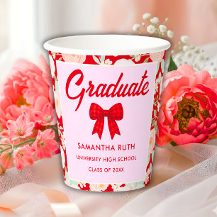 Wildflower Red Gingham Bow Graduation Party Paper Cups