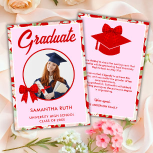 Wildflower Red Gingham Bow Photo Graduation Announcement