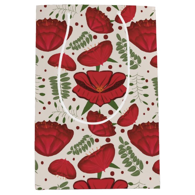 Wildflower Red Poppy Baby Shower Medium Gift Bag (Front)