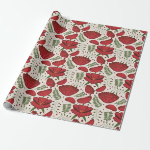 Wildflower Red Poppy Baby Shower Wrapping Paper