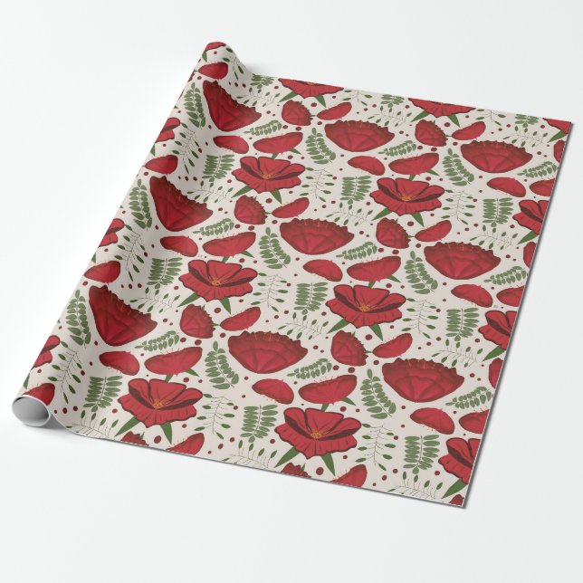 Wildflower Red Poppy Baby Shower Wrapping Paper (Unrolled)