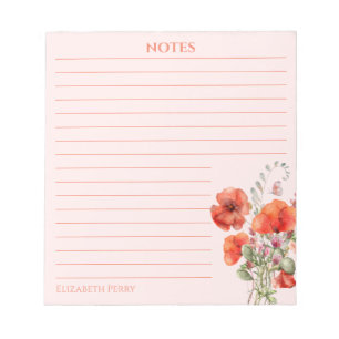 Wildflower Red Poppy Flower Personalized Notepad
