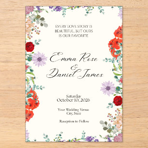 Wildflower & Red Rose Floral Wedding Invitation