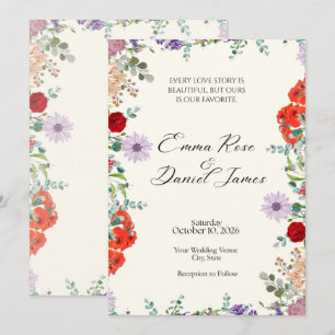 Wildflower & Red Rose Floral Wedding Invitation