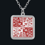 Wildflower Red White Tiled Pretty Floral Chequered Silver Plated Necklace<br><div class="desc">This beautiful, unique necklace design has a repeating and alternating square block / chequerboard pattern filled with red and white flower silhouettes. The pretty, tiled flowers have thorns and resemble English wild roses, yet the colours and design of the pattern make it look somewhat oriental. This is a very bold...</div>