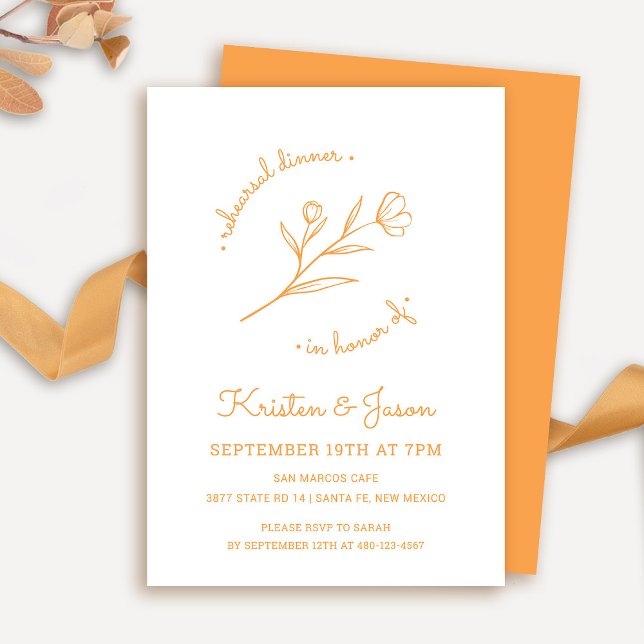 Wildflower Rehearsal Dinner Invitation in Orange (Wildflower Rehearsal Dinner Invitation in Sunset Orange)