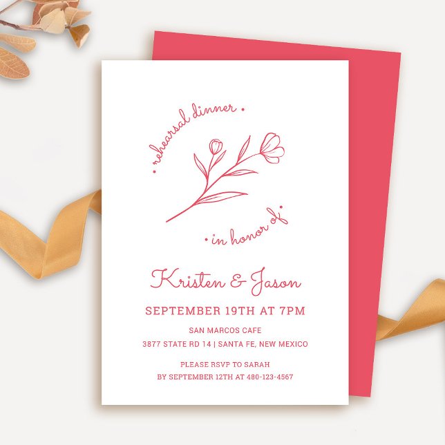 Wildflower Rehearsal Dinner Invitation in Rose (Wildflower Rehearsal Dinner Invitation in Rose Red)