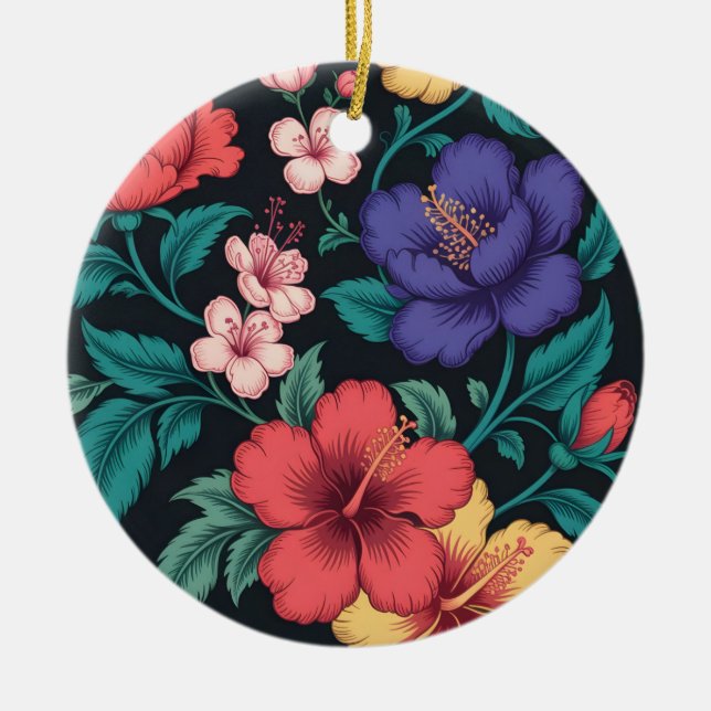 Wildflower Repeat Pattern Ceramic Tree Decoration (Front)
