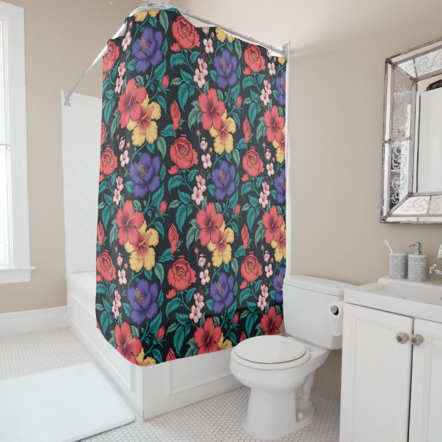 Wildflower Repeat Pattern Shower Curtain (In Situ)