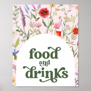 Wildflower Retro Baby Shower Food & Drinks Sign