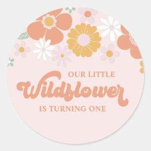Wildflower Retro Floral first birthday Classic Round Sticker