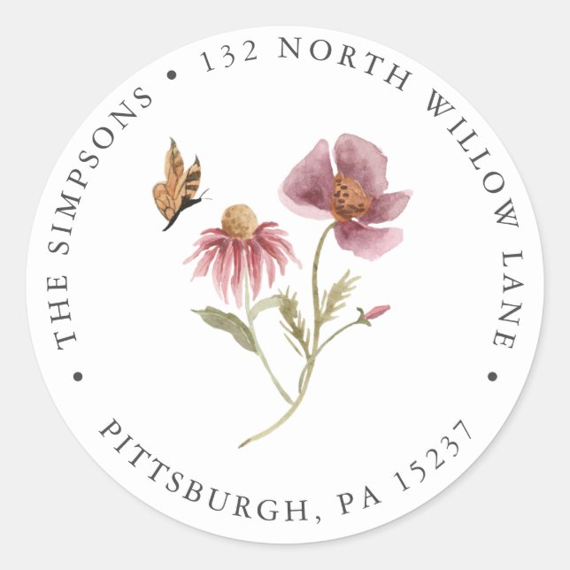 Wildflower Return Address Classic Round Sticker (Front)