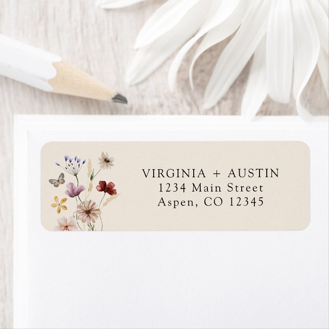 Wildflower Return Address Label (Tan Chic Boho Wildflower Return Address Label by Painted Paperie
)