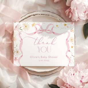 Wildflower Ribbon Bow frame Baby shower Thank you Card