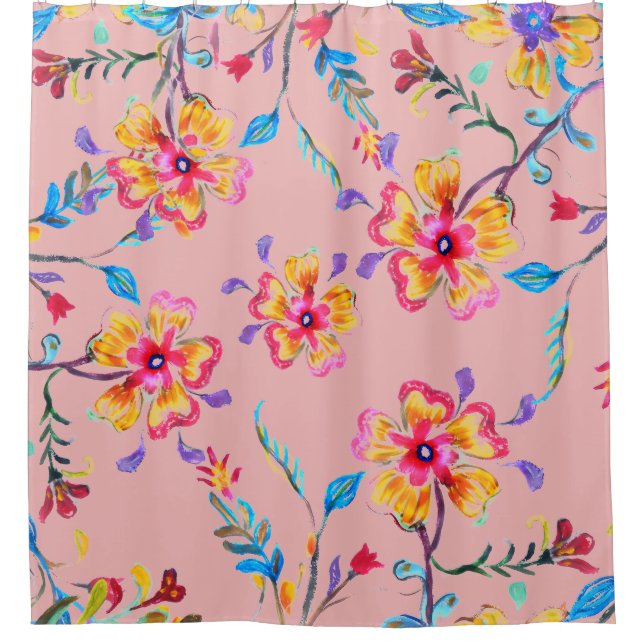 Wildflower Riot Pink Shower Curtain (Front)