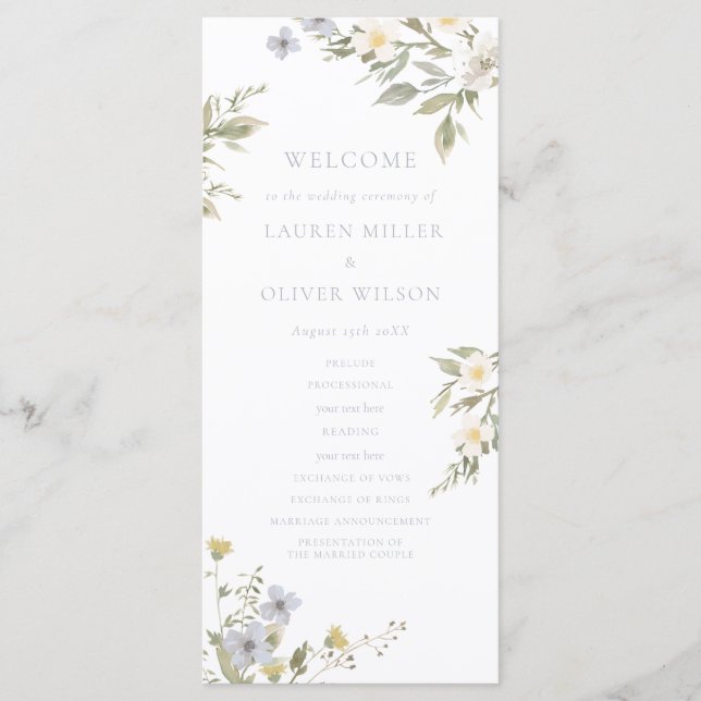 Wildflower Romance Wedding Program Programme (Front)