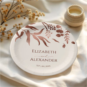Wildflower Rose Gold Foil Wedding Paper Plate
