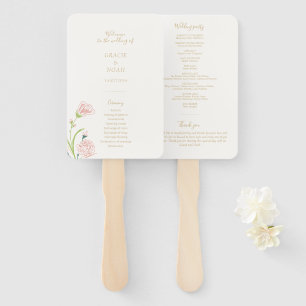 Wildflower Rose Ivory Folded Card Wedding Program Hand Fan