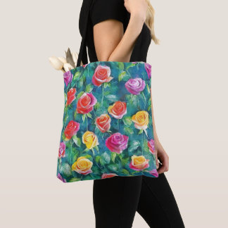 Wildflower rose meadow watercolor patter tote bag