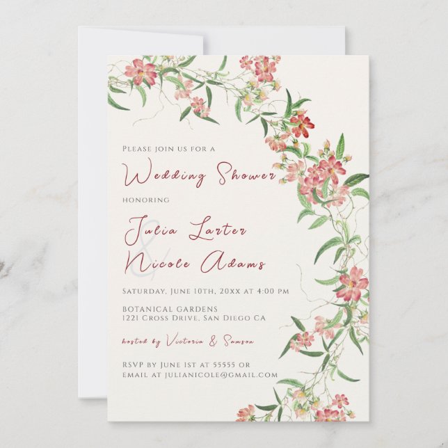Wildflower Rose Spring Garland Wedding Shower Invitation (Front)