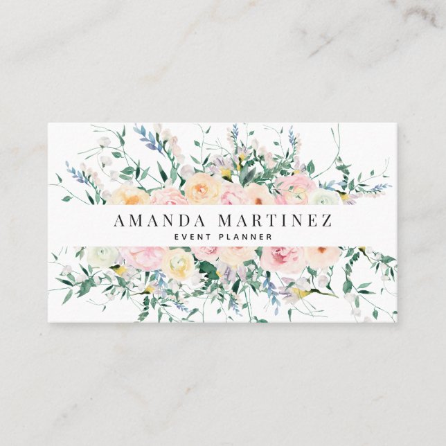 Wildflower Rose Watercolor Social Media Business Card (Front)