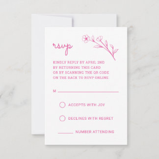 Wildflower RSVP Card with QR Code in Hot Pink
