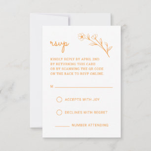 Wildflower RSVP Card with QR Code in Sunset Orange