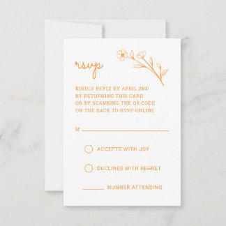 Wildflower RSVP Card with QR Code in Sunset Orange