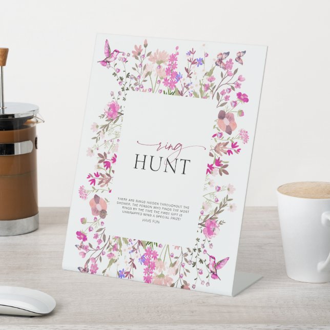 Wildflower Ruby Rose Ring Hunt Bridal Shower Pedestal Sign (In SItu)